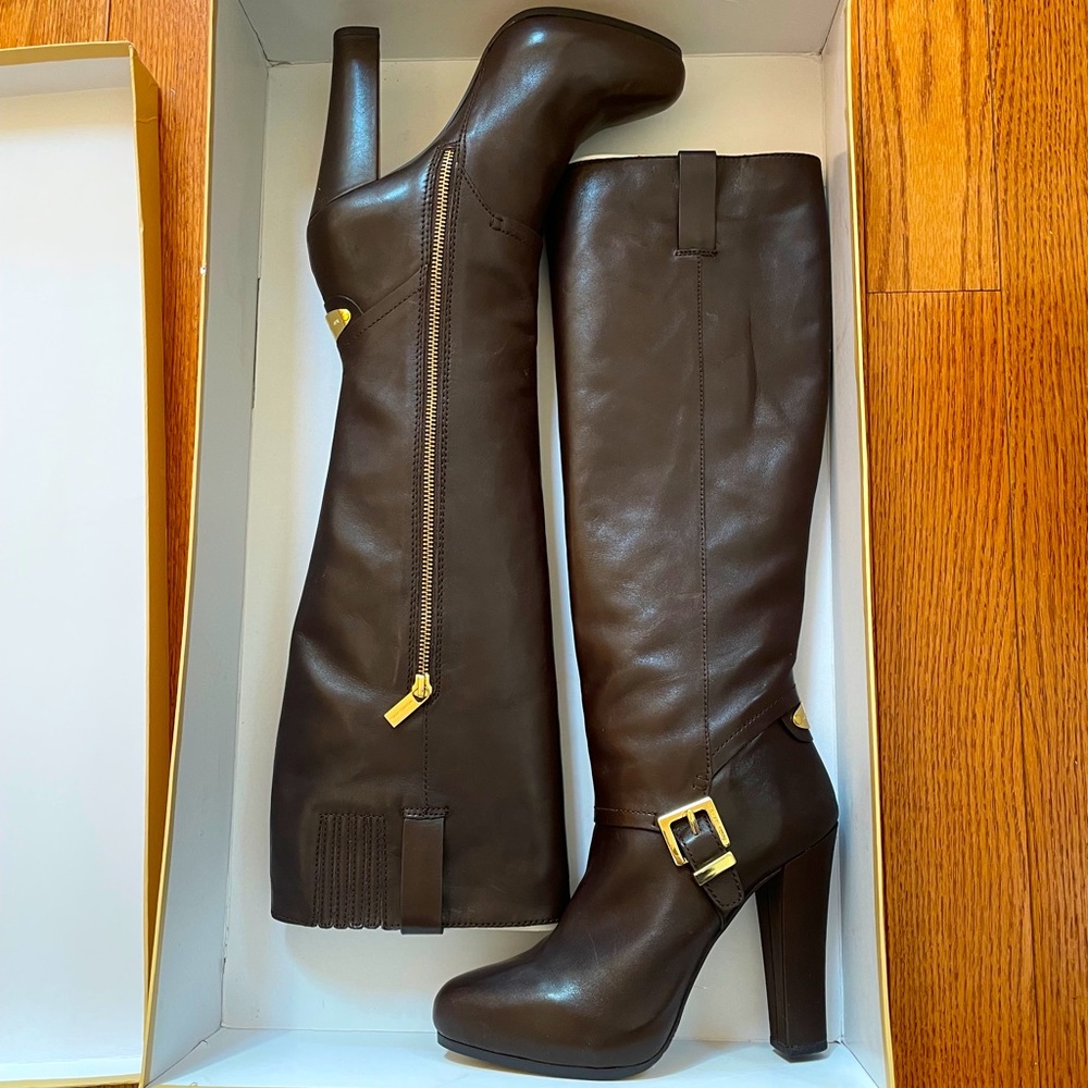 Michael Kors Brown Leather Tall Tamara Boots 8.5